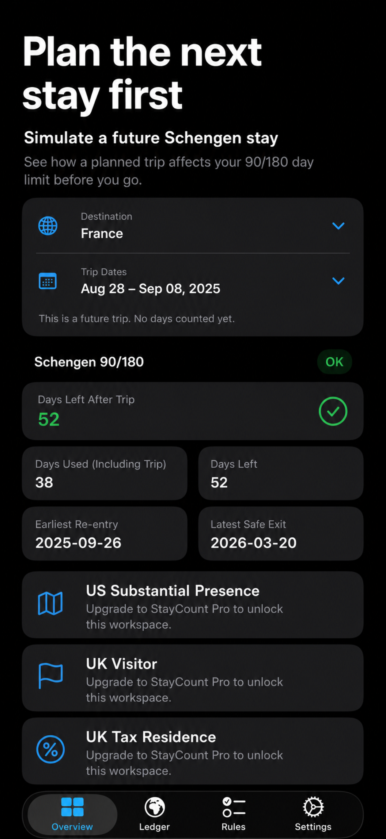 StayCount future Schengen stay planner