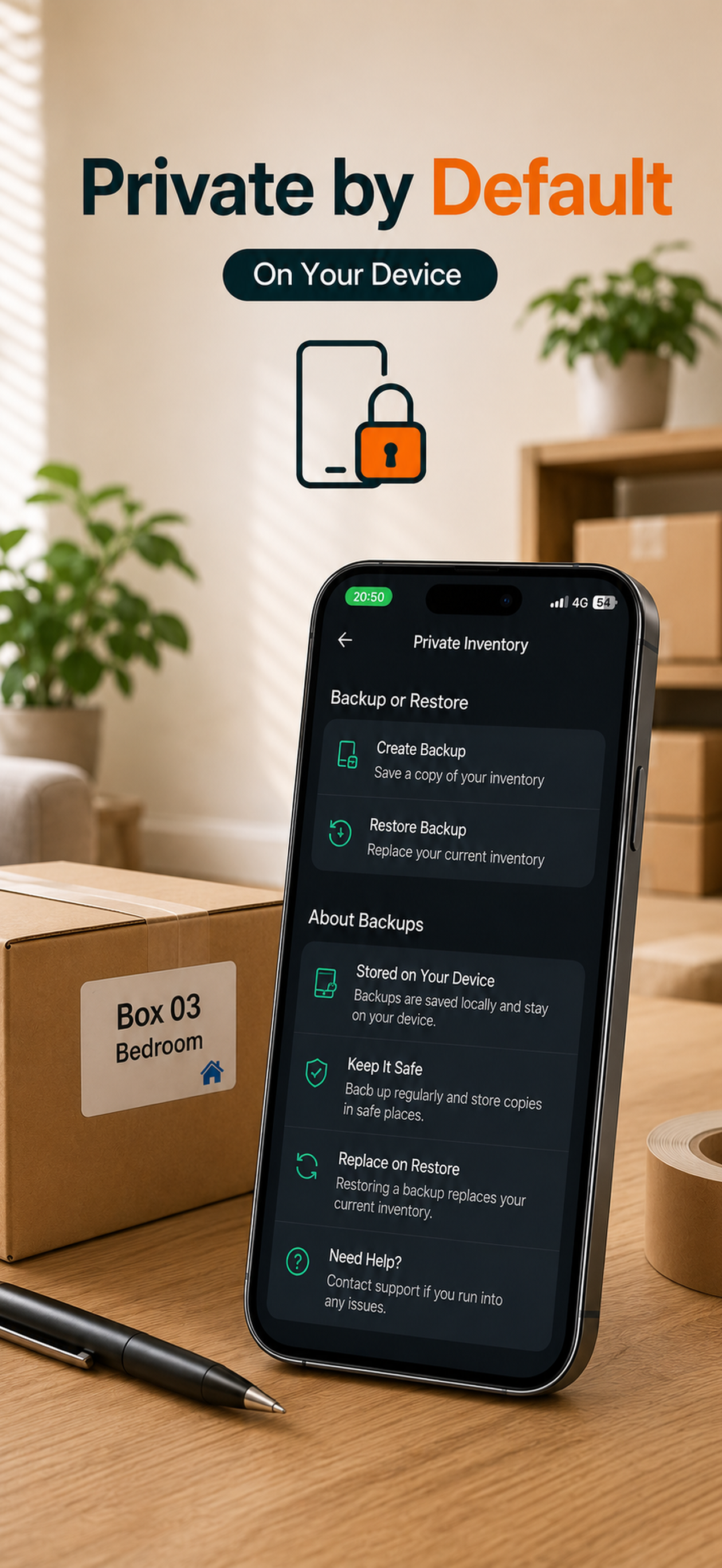 Private inventory stored on your device