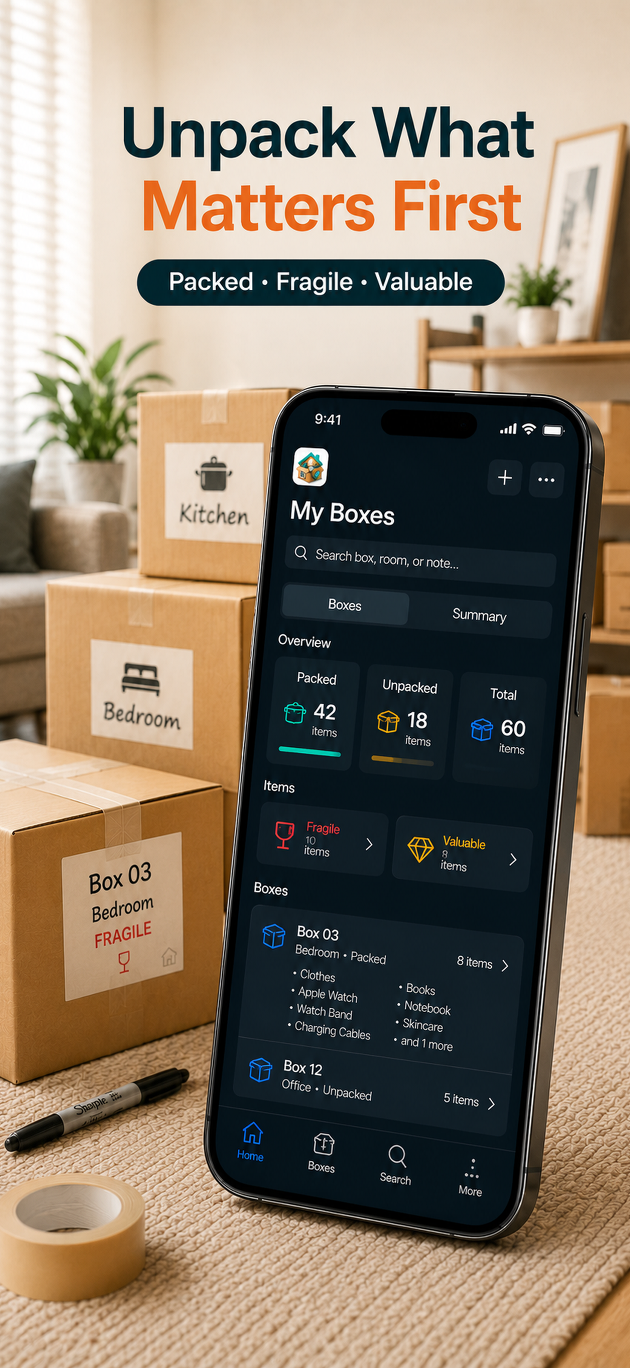 See packed, fragile, and valuable items