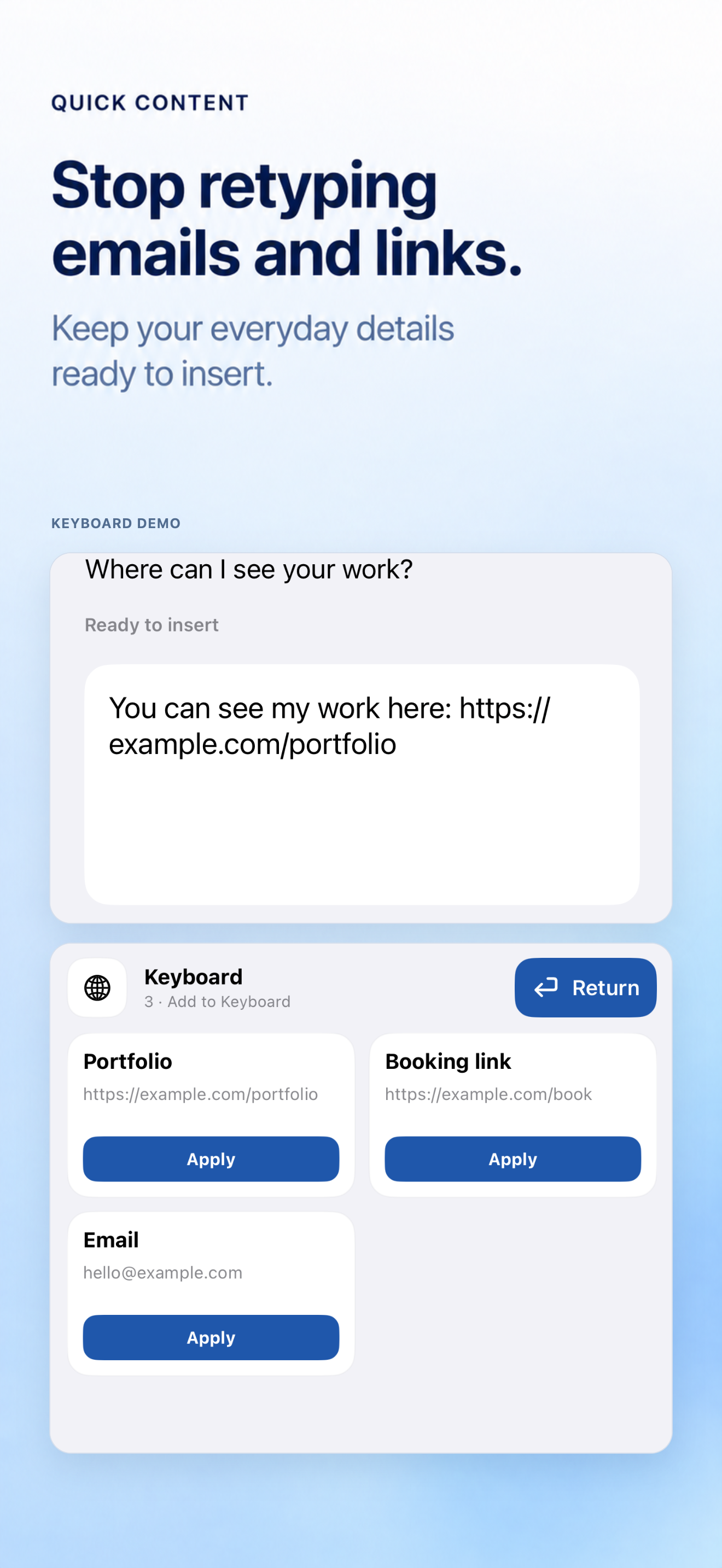 Reusable contact details and links