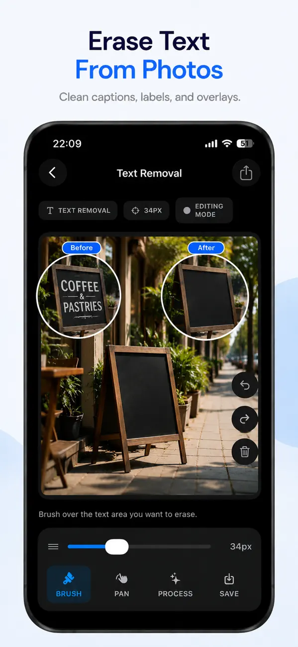 Erase text from photos